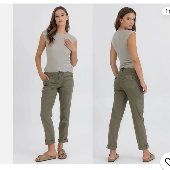 Level 99 Dayla Cargo Pants Size 29 Linen Tencel Blend Stretch Comfort - Green - Picture 1 of 11